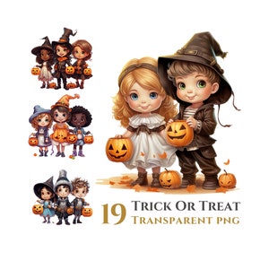 19 Trick Or Treat Halloween Clipart Bundle, Transparent Background, Digital Download PNG Files, For Commercial Use Cute Kids