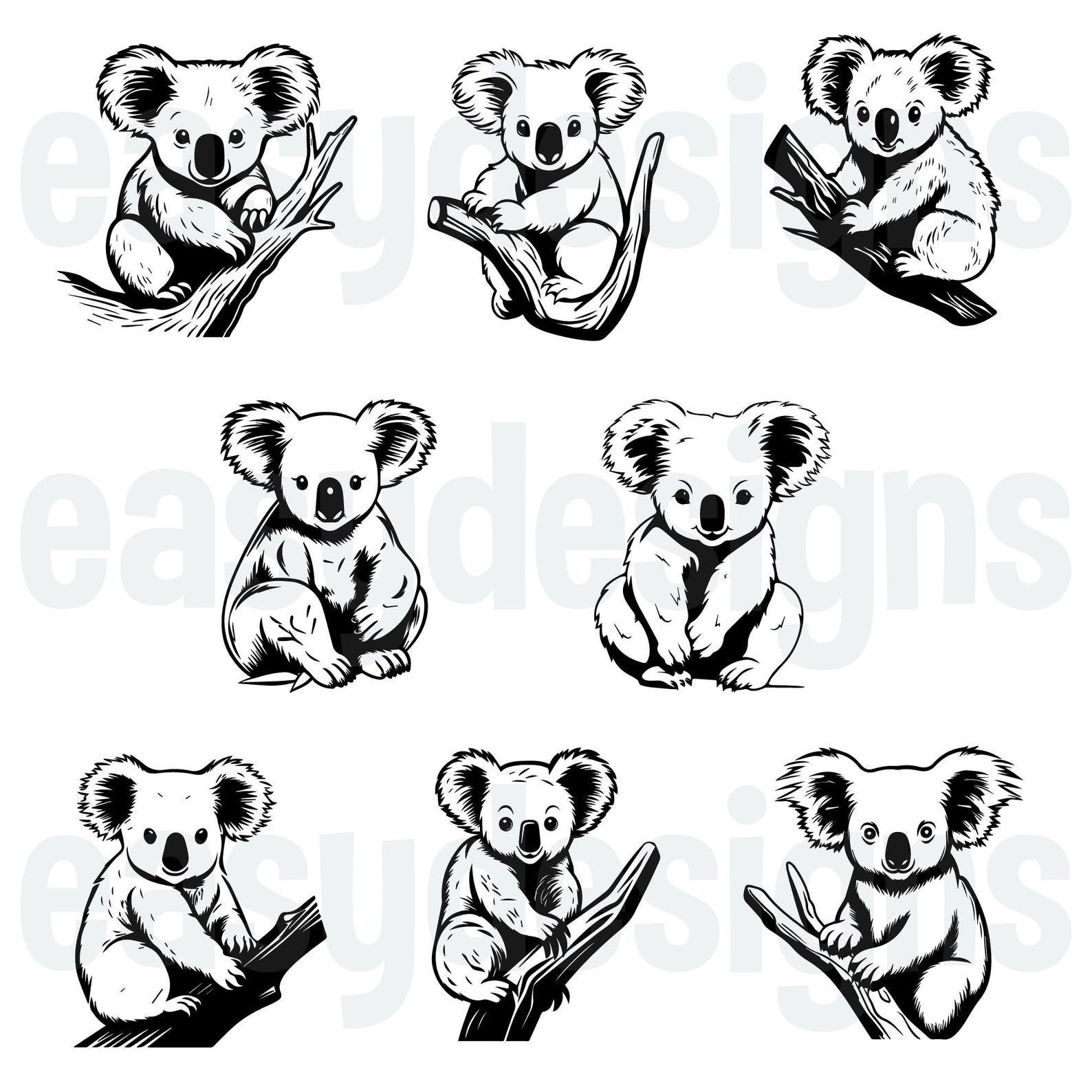 Koala Vector Ripped 8 Koala Svg Vector Clipart Bundle, Transparent Background, Instant ...