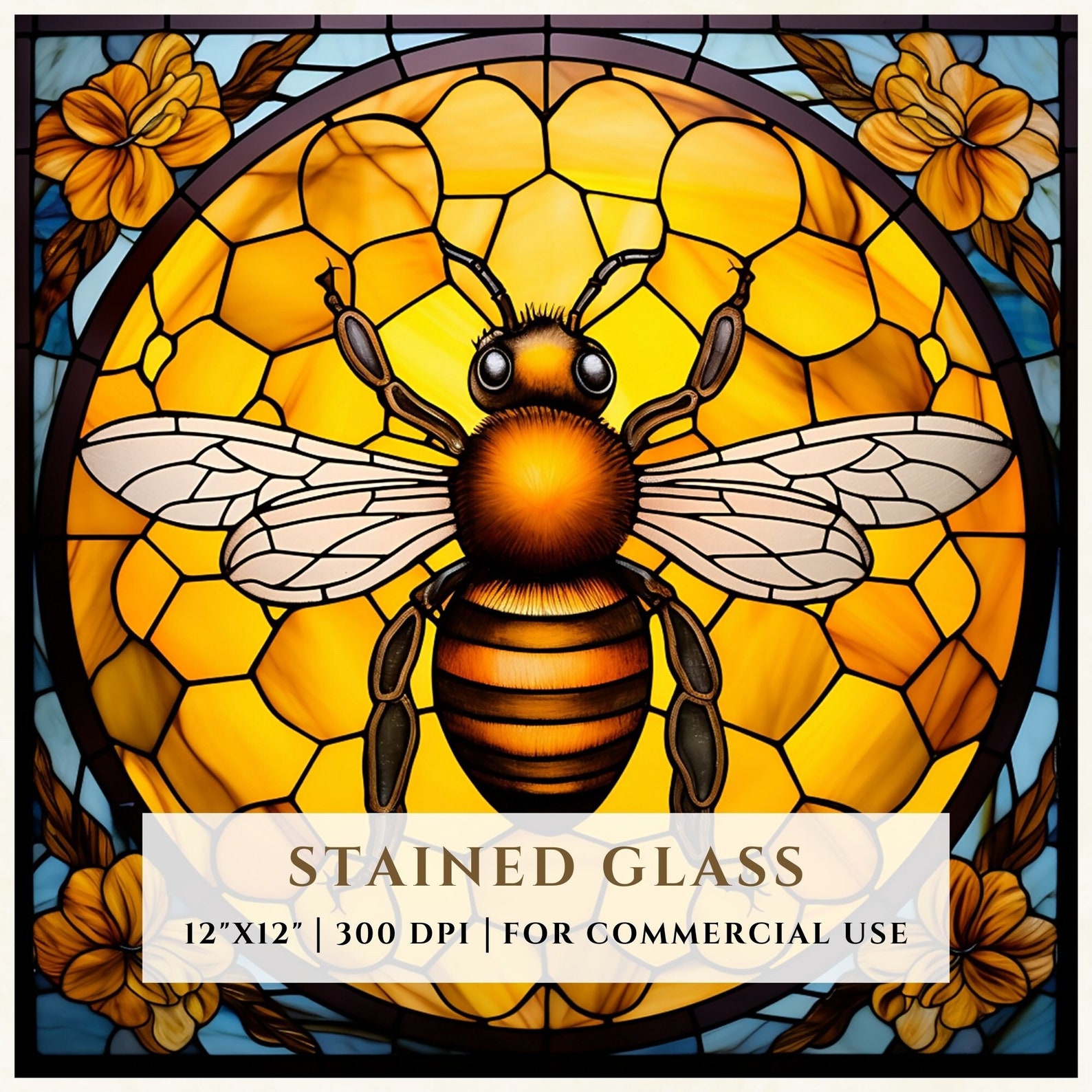 Honey Bee Stained Glass Pattern, Sublimation Designs, Stained Glass PNG ...