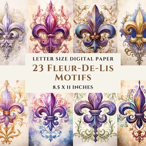 Lot de 23 motifs de fleurs de lys numériques imprimables, aquarelle, usage commercial, journal indésirable, scrapbooking