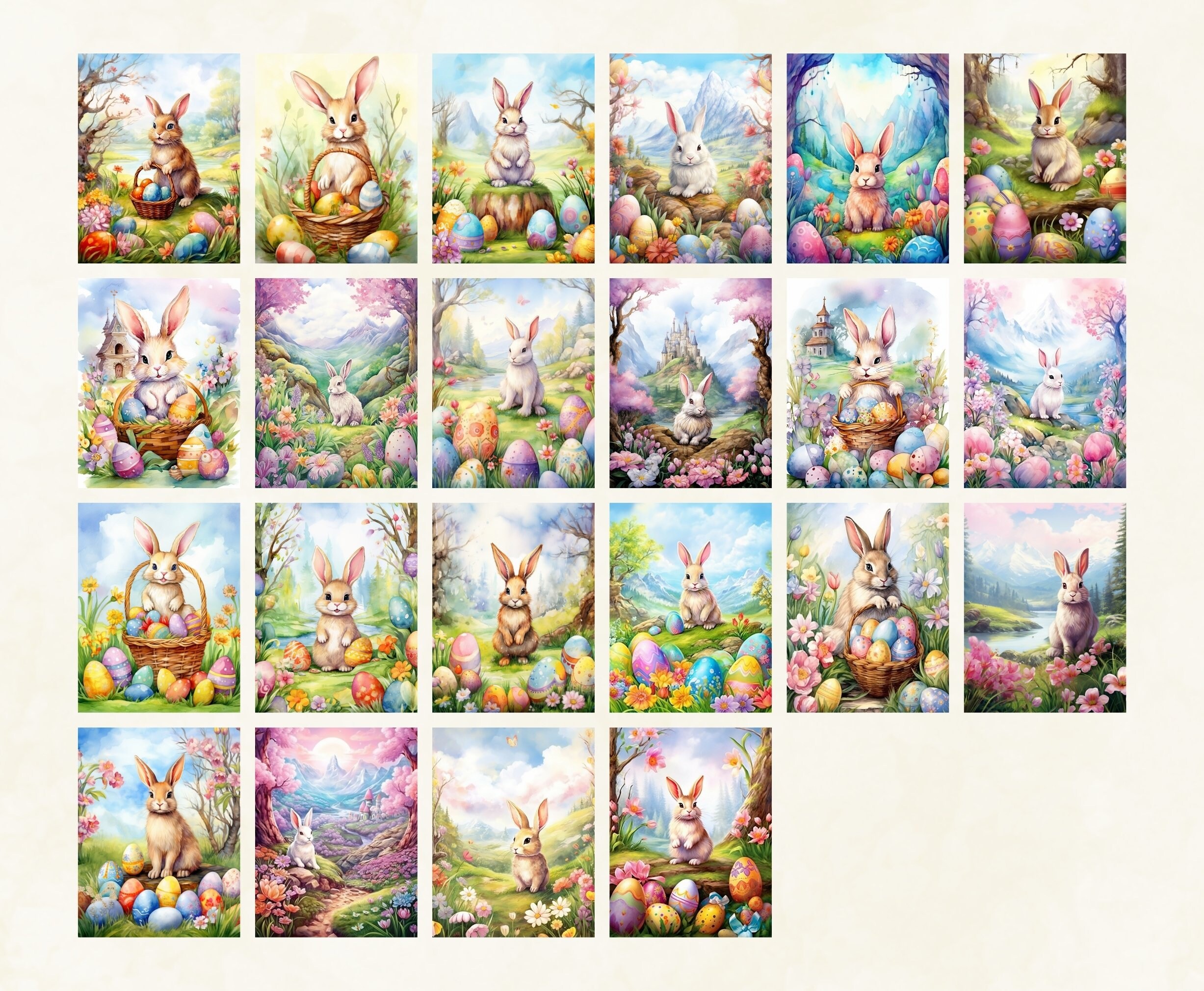 22 Easter Bunny Printable Digital Paper Bundle, Watercolor, Commercial ...