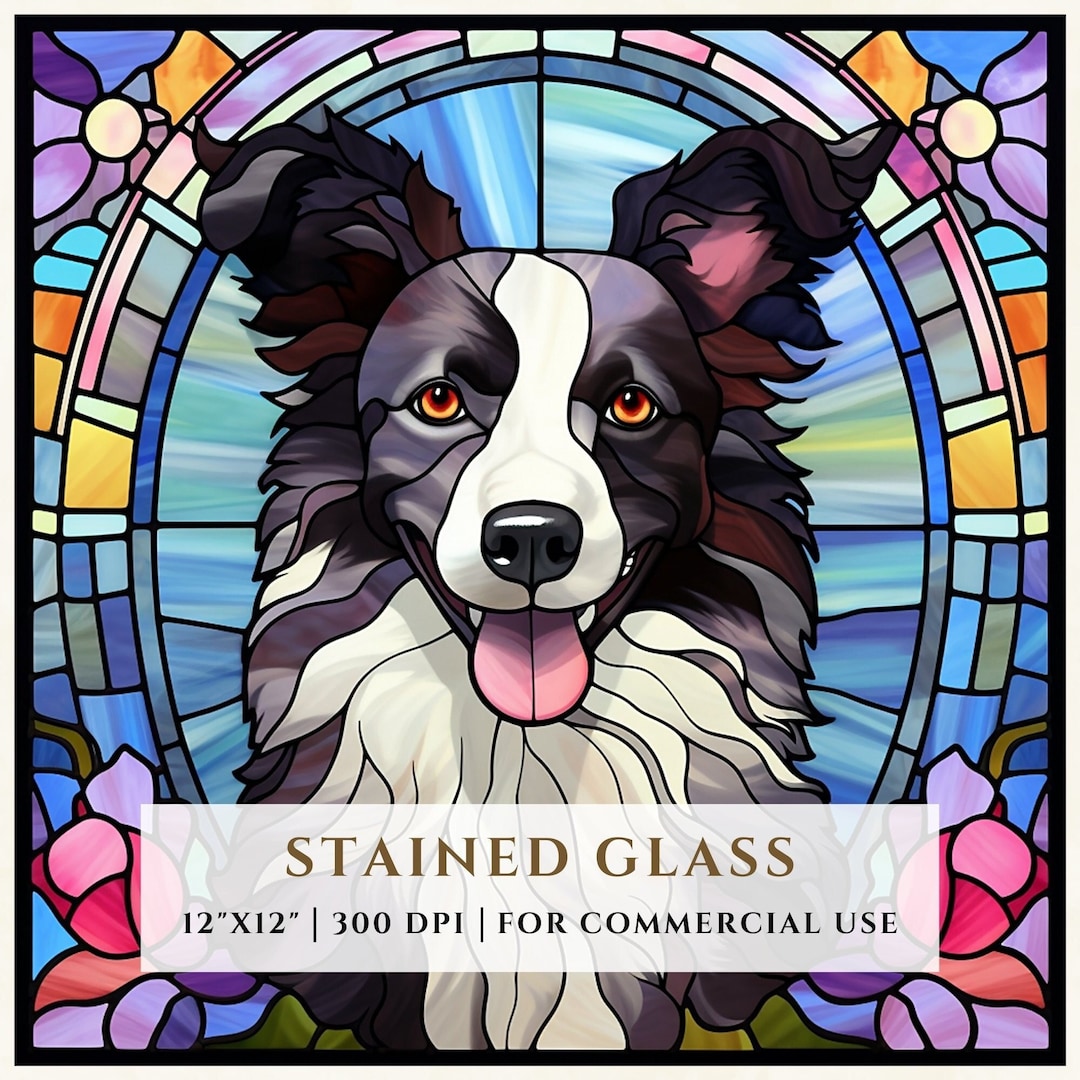Border Collie Dog Stained Glass Pattern Sublimation Designs Etsy