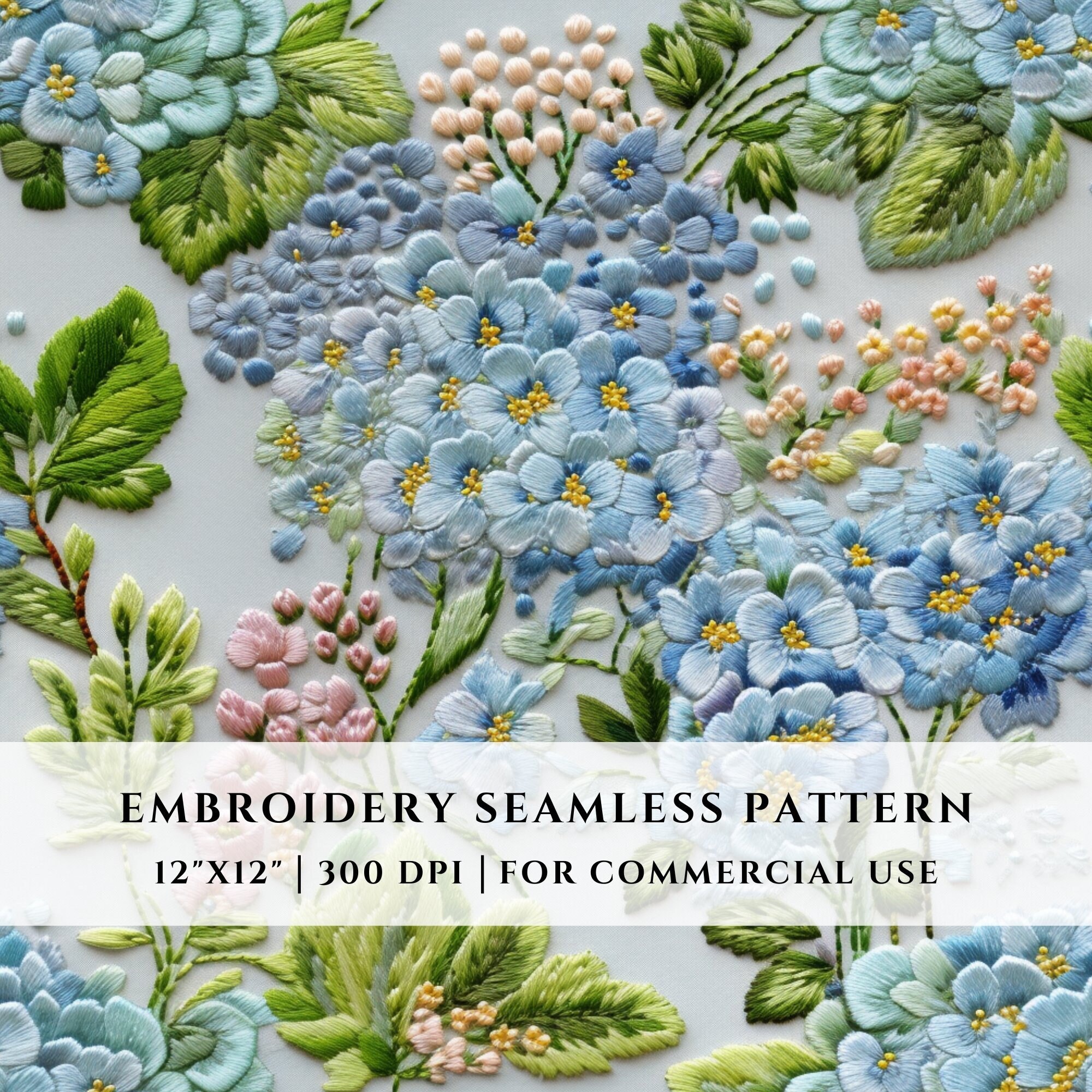 Embroidery Floral Seamless File, Hydrangea Flowers, Digital File, Commercial Use