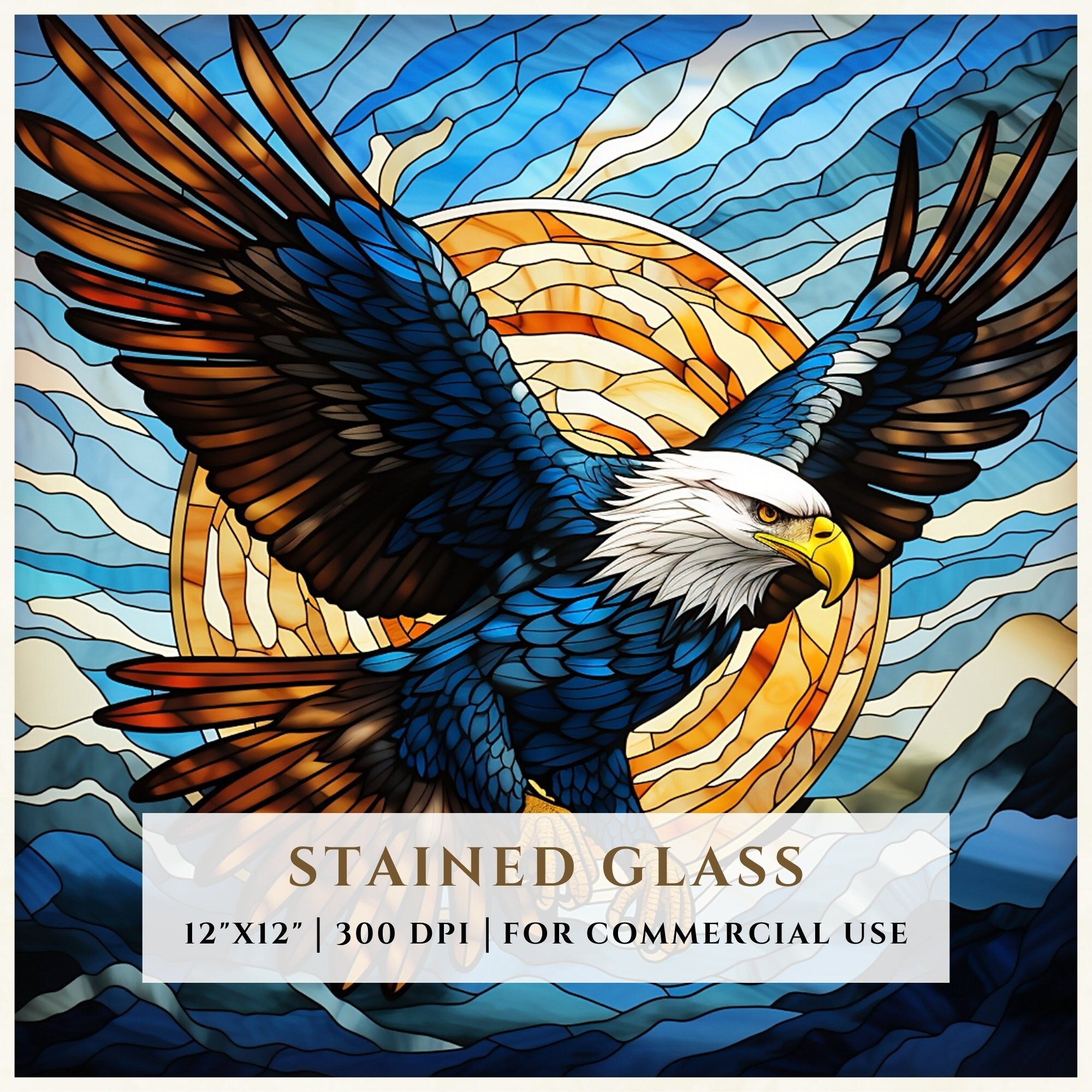 Eagle Stained Glass Pattern, Sublimation Designs, Stained Glass PNG, Faux Stained Glass, Digital File, Commercial Use