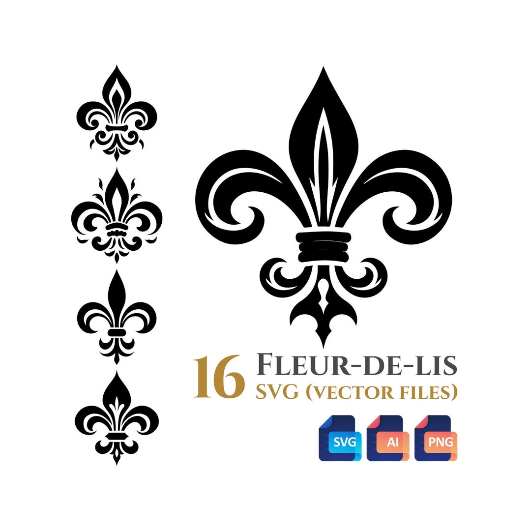 16 Fleur-de-lis Svg Vector Clipart Bundle, Transparent Background