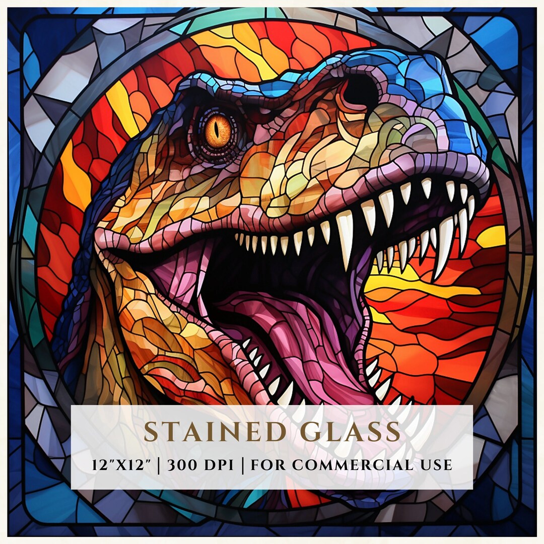 Trex Stained Glass Pattern, Tyrannosaurus, Trex, Dinosaur, Sublimation