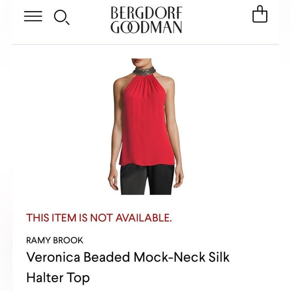 Retail 345 Ramy Brook Size Medium The Veronica Red Silk Beaded Collar Halter