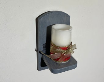 Modern Rustic Wood Wall Sconce Candle Holder, Small Shelf Set of 2 Handmade From Clear Pine Wood Stained