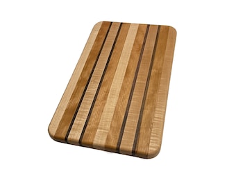 Handmade Edge Grain Cutting Board, Hardwood Maple Walnut Cherry, 16"x10"