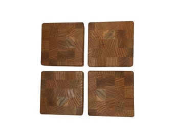 Handmade End Grain Red Oak Coasters - Oil Finish, Set of 4