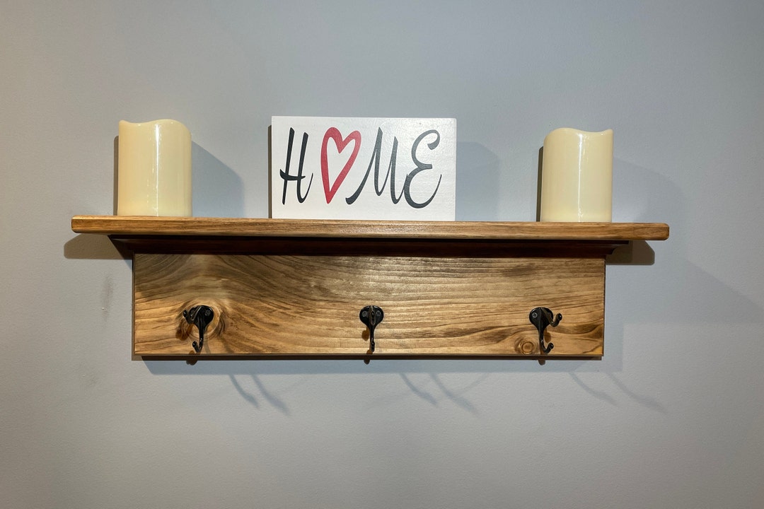 24 Inch Stained Floating Coat Rack Wall Hanging Shelf With Etsy
