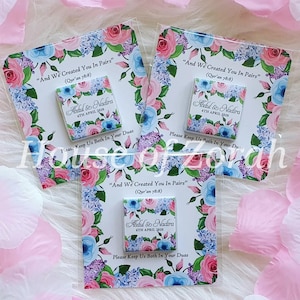 Cadeaux floraux roses et bleus personnalisés chocolat Mariage, fête, anniversaire, baby shower, shower de bébé, carte cadeau pochette cadeau jeton