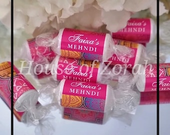 Personalised Pink Mehndi Henna Wedding Party Favour Love Heart Sweet Rolls