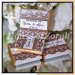 Personalised Vintage Cream Gold Jewel Effect Wedding Party Favour Chocolates, Size 3cm x 3cm