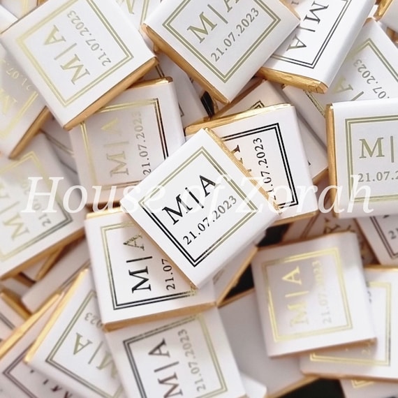 Personalised GOLD FOIL Metallic Print Wedding Initials Party Event Chocolate Favours, Size 3cm x 3cm