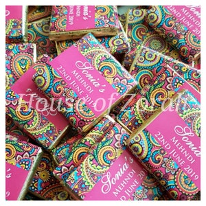 Personalised Colourful Pink Paisley Henna Wedding Party Favour Chocolates Gift, Size 3cm x 3cm