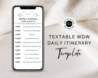 Editable Theme Park Trip Planner | Textable WDW Daily Itinerary | Park Plans Organization Orlando Trip Travel Planner | WDW daily Itinerary