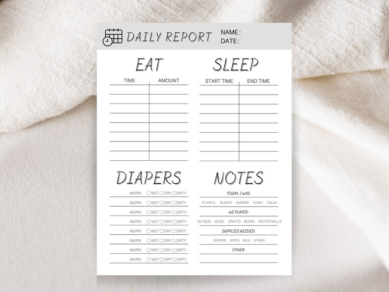Daily Infant Log Printable Baby Care Log Nanny Daily Report - Etsy