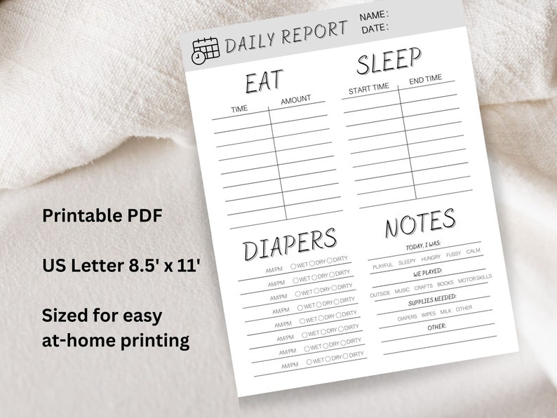 Daily Infant Log Printable Baby Care Log Nanny Daily Report - Etsy