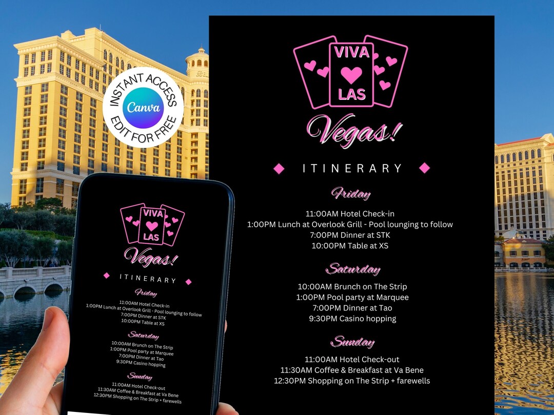 Vegas Bachelorette Itinerary Template Vegas Bach Itinerary Las Vegas