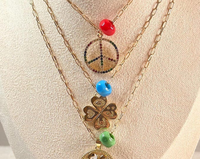 Mystic Charm Necklace | 18K Gold Plated Paperclip Chain | Minimalist Layering Jewelry