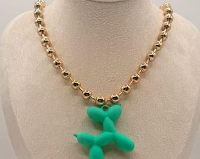 Gold Balloon Dog Necklace: Whimsical Puppy Pendant