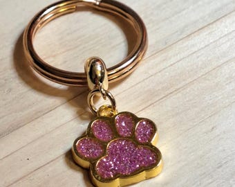 Gold Pet Collar Tag with Glittery Paw Print Charm – Stylish & Durable ID Accessory