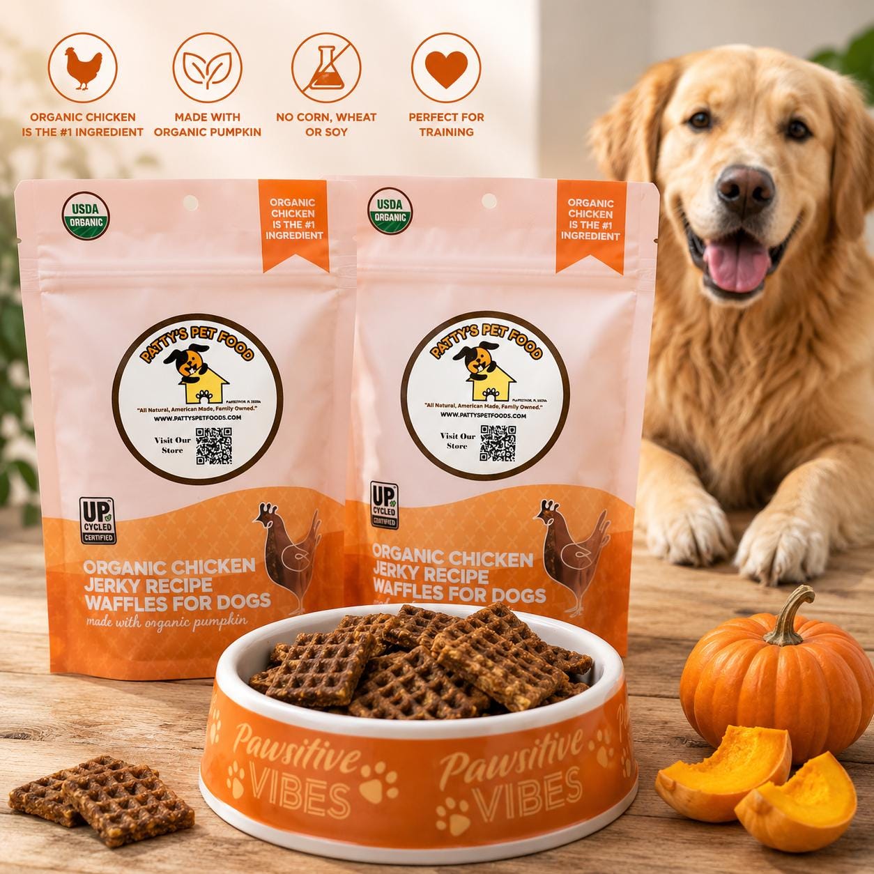 Organic Chicken & Pumpkin Dog Treats – Healthy Training Treats for Dogs