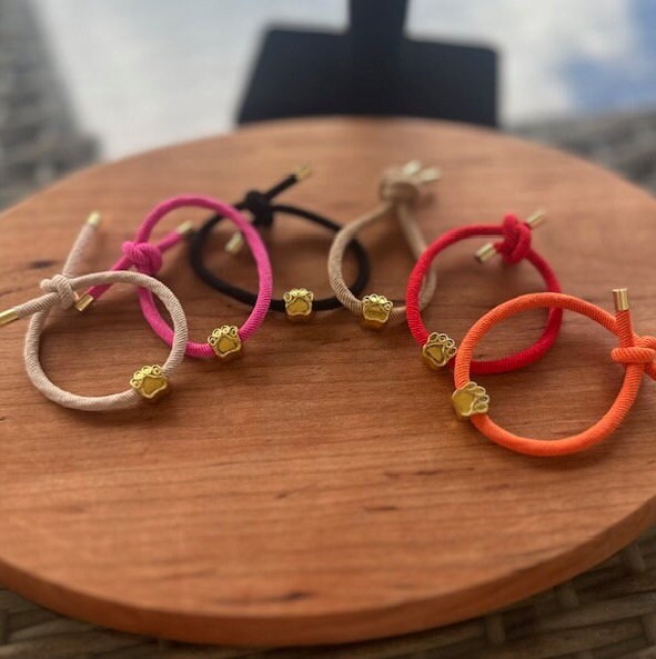 Paw Print Charm Stretch Fabric Bracelet, Dog Mom Paw Print Charm