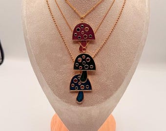 Whimsical Mushroom Pendant Necklace with Crystals - Boho Glam Jewelry
