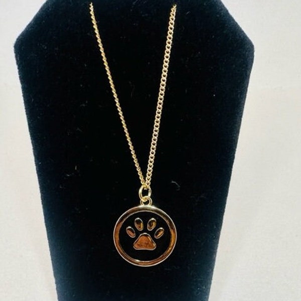 Gold Necklace w/Gold Paw Print or Dog Pendant - Handcrafted Canine Charm - Animal Lover Jewelry - Unique Gift for Dog Lovers