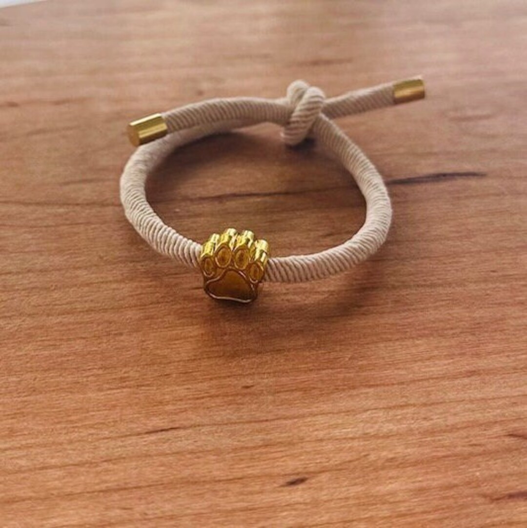 Paw Print Charm Stretch Fabric Bracelet, Dog Mom Paw Print Charm