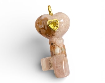 Natural Stone Key Charm- Boho Gemstone Charm