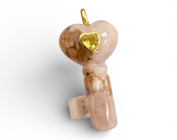 Natural Stone Key Charm- Boho Gemstone Charm