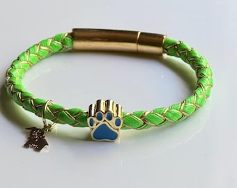 Braided Leather Paw Print Bracelet: Gold-Plated Charm, Adjustable