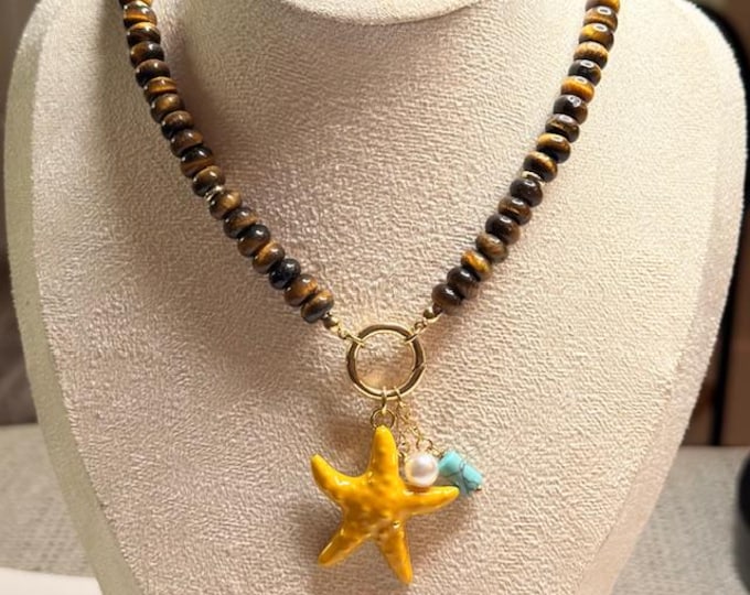 Tiger Eye Beaded Necklace – Handmade Boho Coastal Jewelry for Women