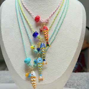 Coastal Fish Charm Necklace – Colorful Ocean Pendant on Cord, Beach Jewelry Gift for Her