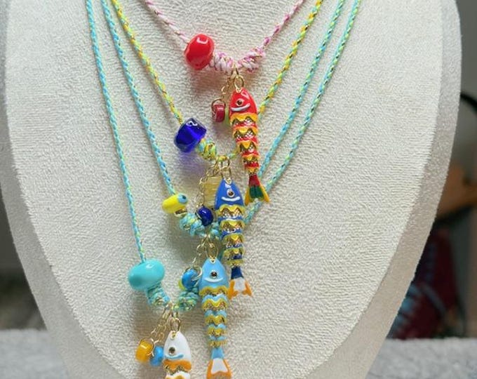 Colorful Fish Charm Necklace – Ocean Pendant on Adjustable Cord