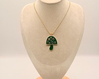 Whimsical Mushroom Pendant Necklace with Crystals - Boho Glam Jewelry