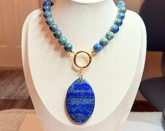 Handmade Gemstone Statement Necklaces – Lapis Lazuli, Pink Pearl & Rainbow Beaded Jewelry for Women
