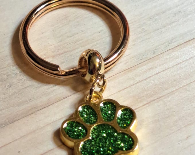 Gold Pet Collar Tag with Glittery Paw Print Charm – Stylish & Durable ID Accessory
