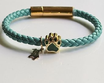 Handmade Braided Leather Bracelet with Paw Print Charm – Colorful Pet Lover Jewelry, Dog Mom Gift, Adjustable Bracelet for Women