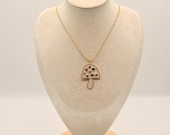 Whimsical Mushroom Pendant Necklace with Crystals - Boho Glam Jewelry