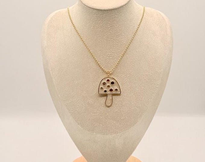 Whimsical Mushroom Pendant Necklace with Crystals - Boho Glam Jewelry