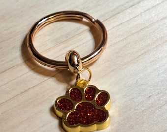 Gold Pet Collar Tag with Glittery Paw Print Charm – Stylish & Durable ID Accessory