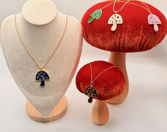 Whimsical Mushroom Pendant Necklace with Crystals - Boho Glam Jewelry