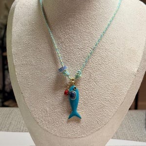 Sardine Braided Cord Necklace Colorful Glass Fish Charm Necklace – Beachy Boho Summer Jewelry