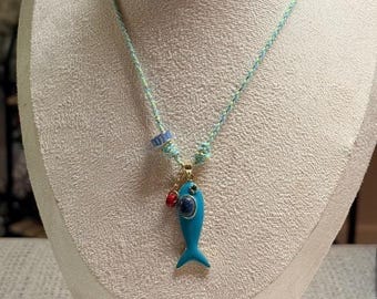 Sardine Braided Cord Necklace Colorful Glass Fish Charm Necklace – Beachy Boho Summer Jewelry