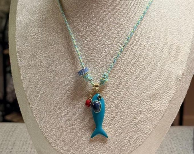 Sardine Braided Cord Necklace Colorful Glass Fish Charm Necklace – Beachy Boho Summer Jewelry