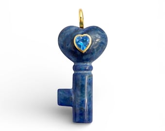 Natural Stone Key Charm – Heart Top, Jewelry Style Pendant